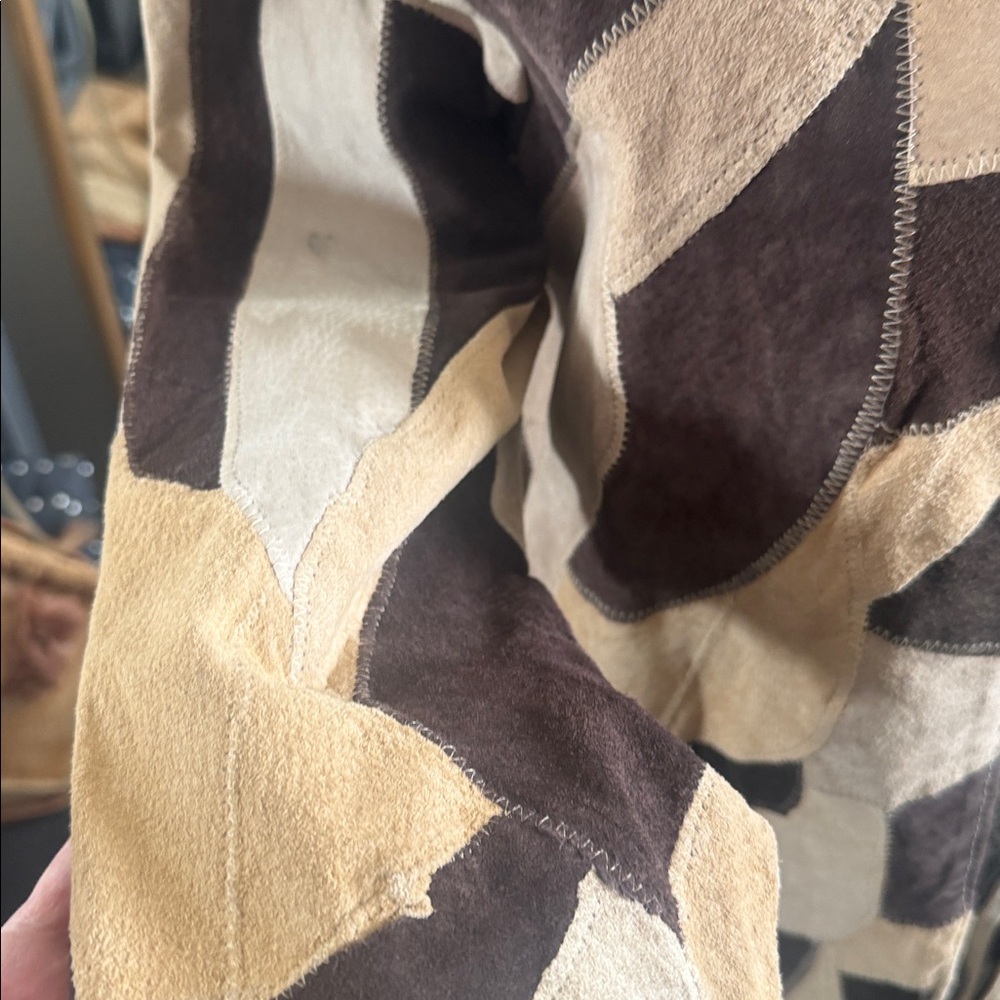 Geometric Patchwork Genuine Leather Open Jacket. … - image 5